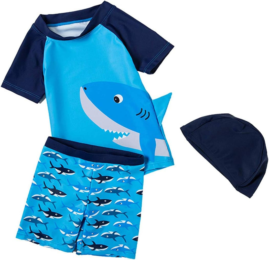 Baby Toddler Boys Two Pieces Swimsuit Set Shark Bathing Suit Rash Guards Swimwear with Hat UPF 50+