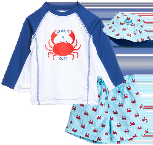 Boys' Rash Guard Set - UPF 50+ Rash Guard Swim Shirt, Bathing Suit, Bucket Hat - Swimwear (2T-7)