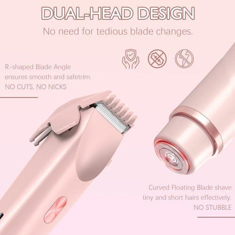 LEHOM Bikini Trimmer for Women, Electric Shaver and Razor Rechargeable 2 in 1 Body & Facial Hair Removal, IPX7 Waterproof Wet & Dry Use Dual-Head Trimmer for Women, Valentine'S Day Gift