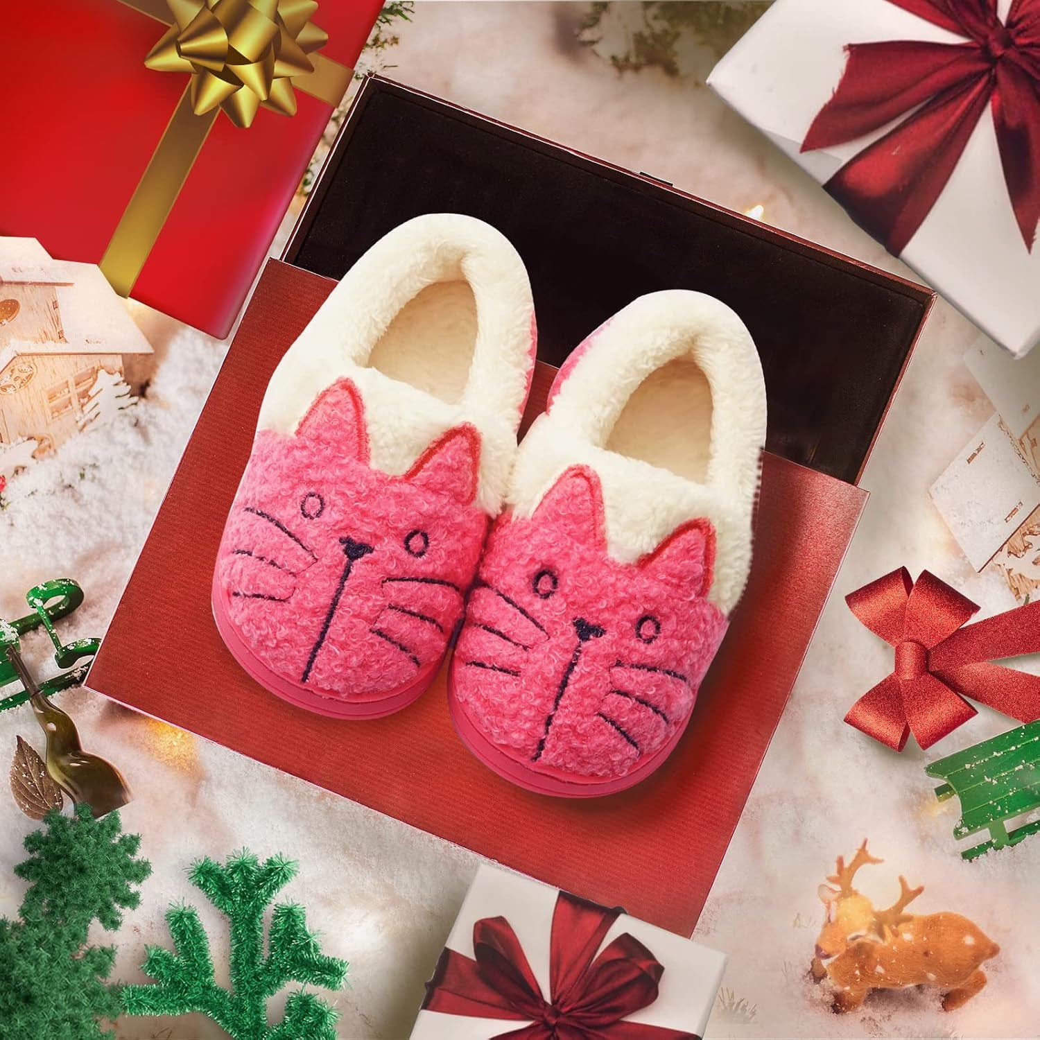 Women/Kids Family Cute Cat Warm House Slippers Booties