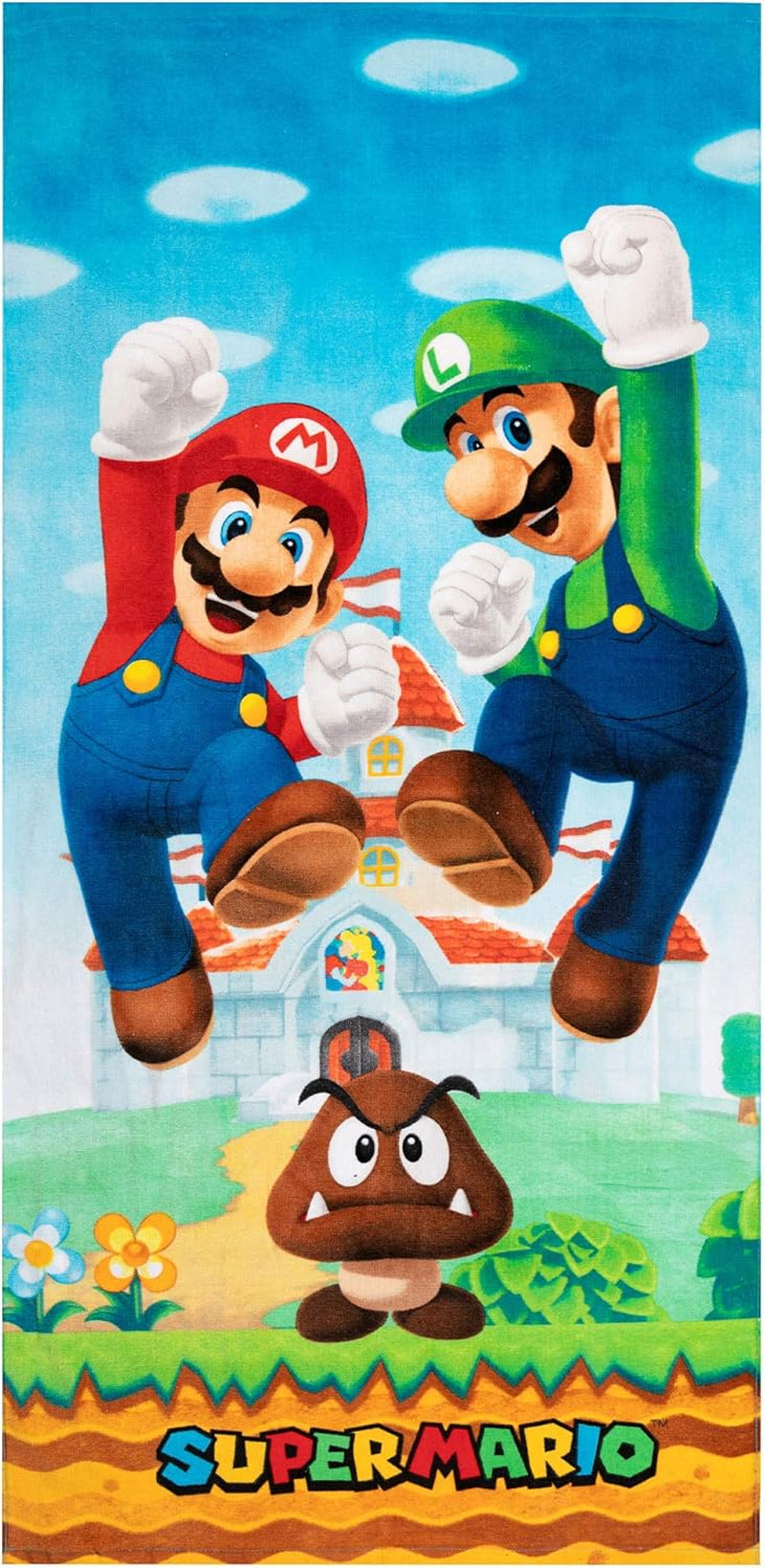 Official Nintendo Super Mario Kids' Ultra Soft Cotton Bath, Pool, and Beach Towel, 58 x 28 Inches