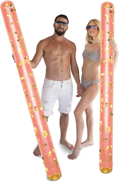 2 Pack Inflatable Jumbo Pool Noodles Floats - Premium Luxurious 74 Inch Giant Water Floating Noodles Filled with Sparkle Confetti, Pool Float for Swimming Pool, Beach & Lake