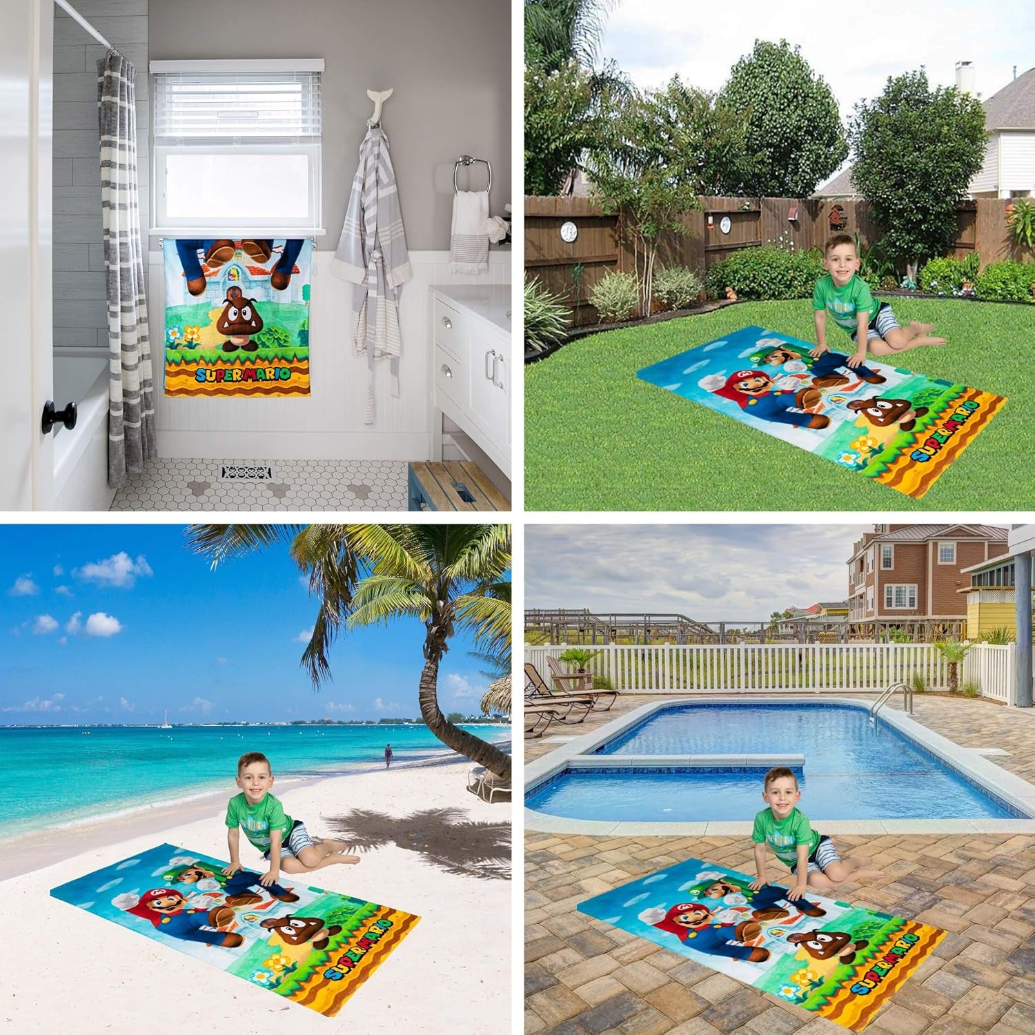 Official Nintendo Super Mario Kids' Ultra Soft Cotton Bath, Pool, and Beach Towel, 58 x 28 Inches